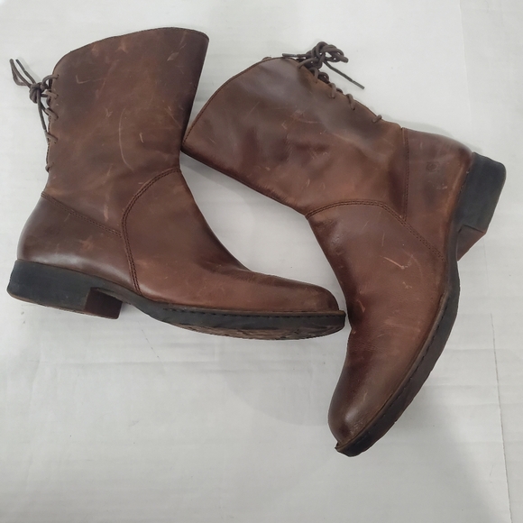 Born Womens Distressed Brown Leather Mid Calf Lace up Back Detail Size 11 Boots - Picture 7 of 13